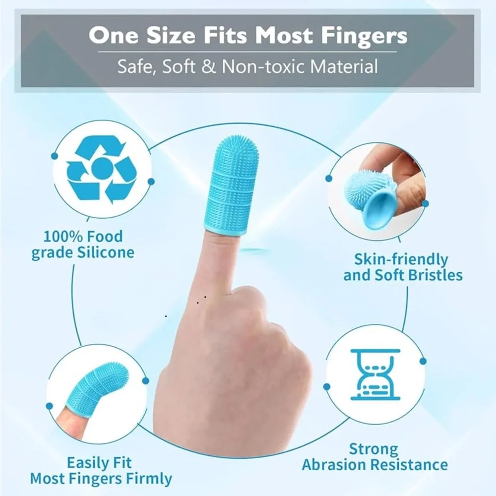 PETIEPAW Silicone Finger Toothbrush for Dogs - Blue and Pink